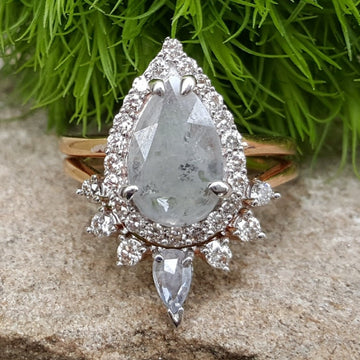 14k Rose Gold 1.87 CTW Pear Shape Salt & Pepper Diamond Ring & Band - DBS-22902